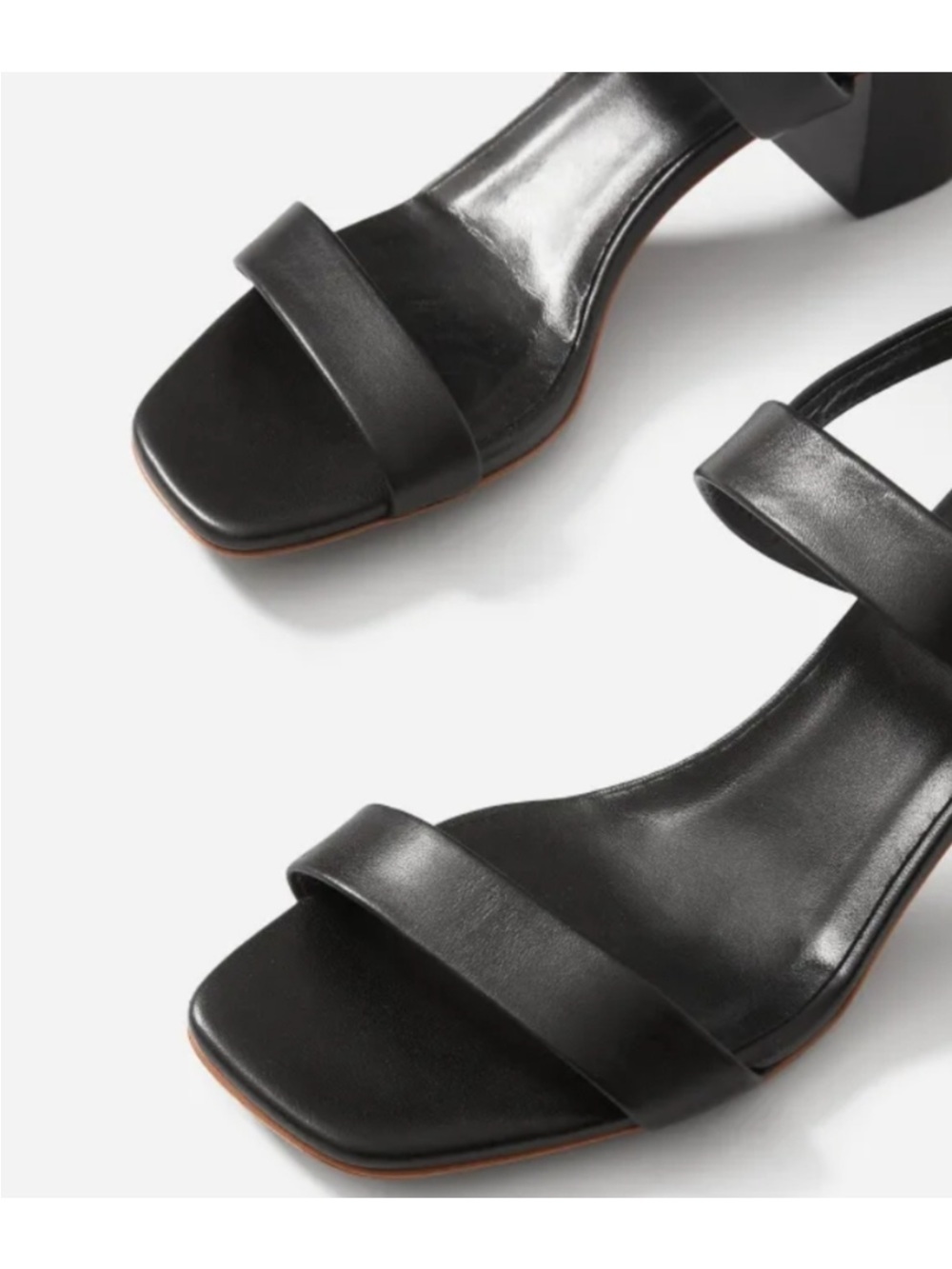 Everlane Double Strap Block Heel Square Toe Sandals in Black Leather Size 8.5